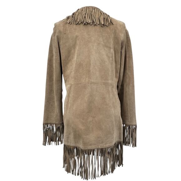 Wilsons Leather Fringe Suede Jacket Women SZ M Tan Western Boho Festival Vintage - Picture 3 of 13